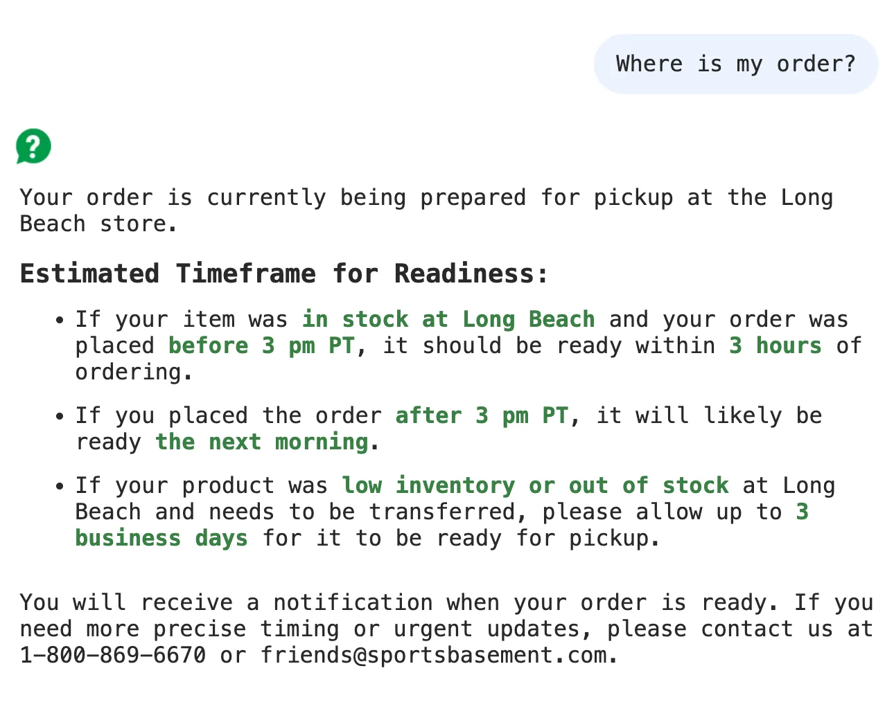 AI answer to question: Where is my order?